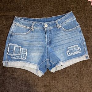 Time And Tru Patchwork Distressed Denim Shorts